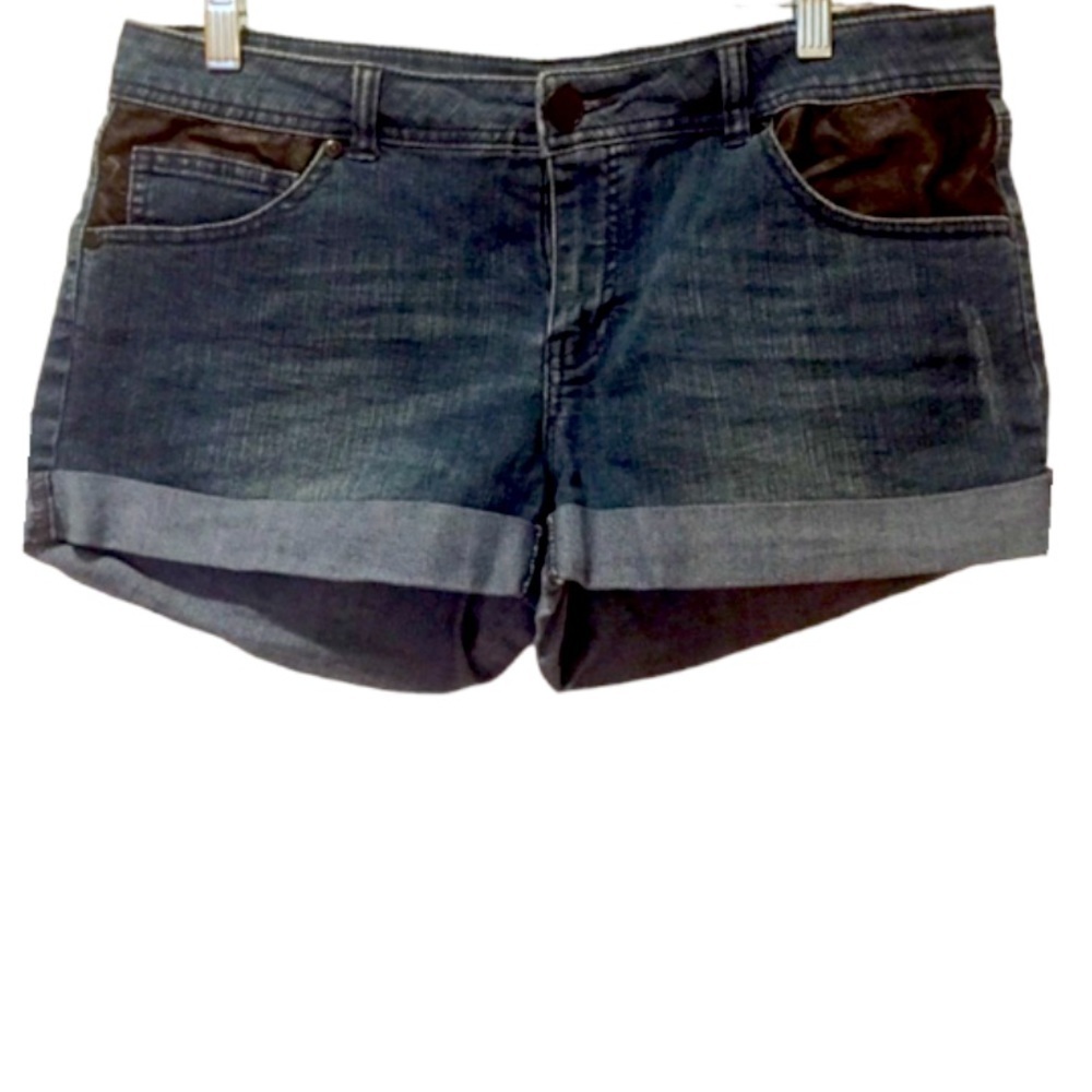 Material Girl faux leather denim cuffed shorts 11